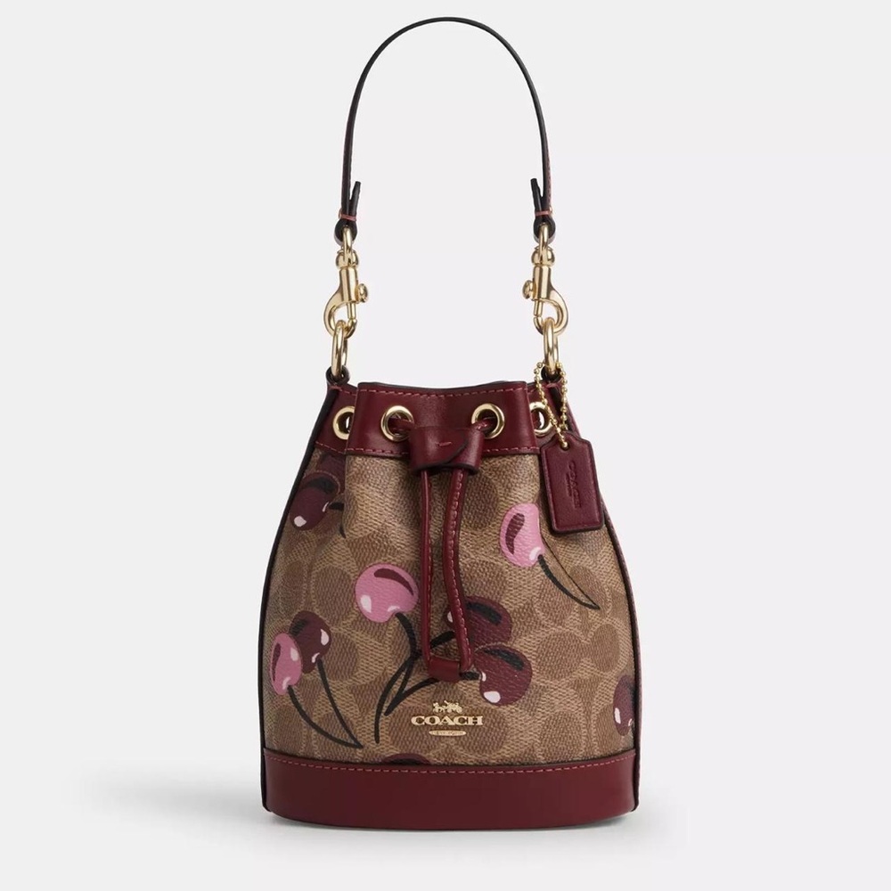Coach Mini Bucket Bag In Signature Canvas With Cherry Print - Picture 3 of 10